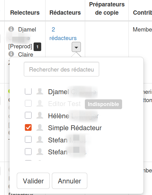 Liste des articles avec rédacteurs