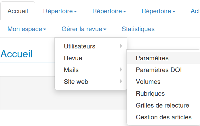 Paramètres de la revue