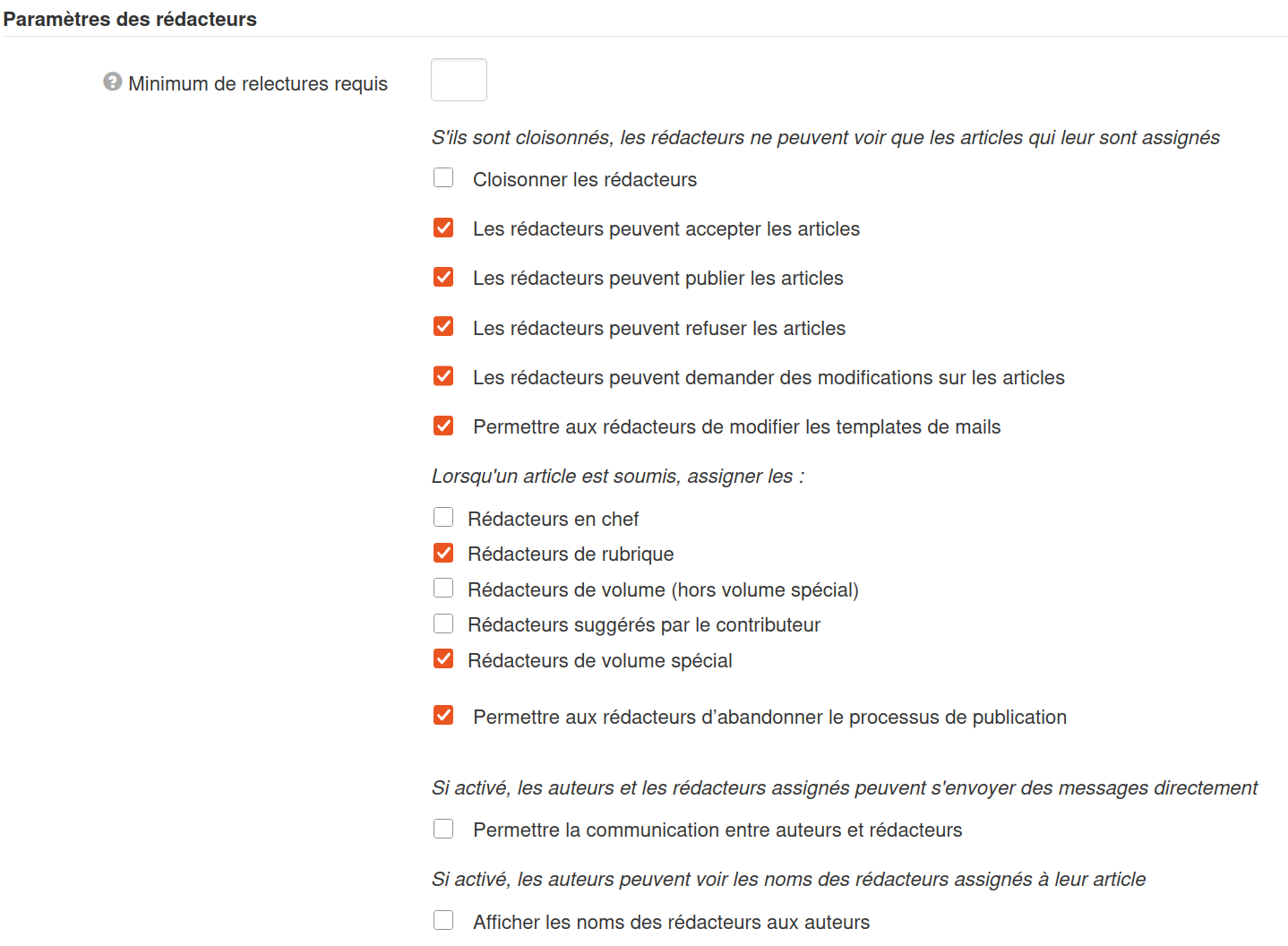 Paramètres des rédacteurs