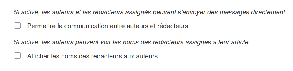 Paramètres de communication