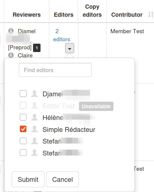 Article list with editors