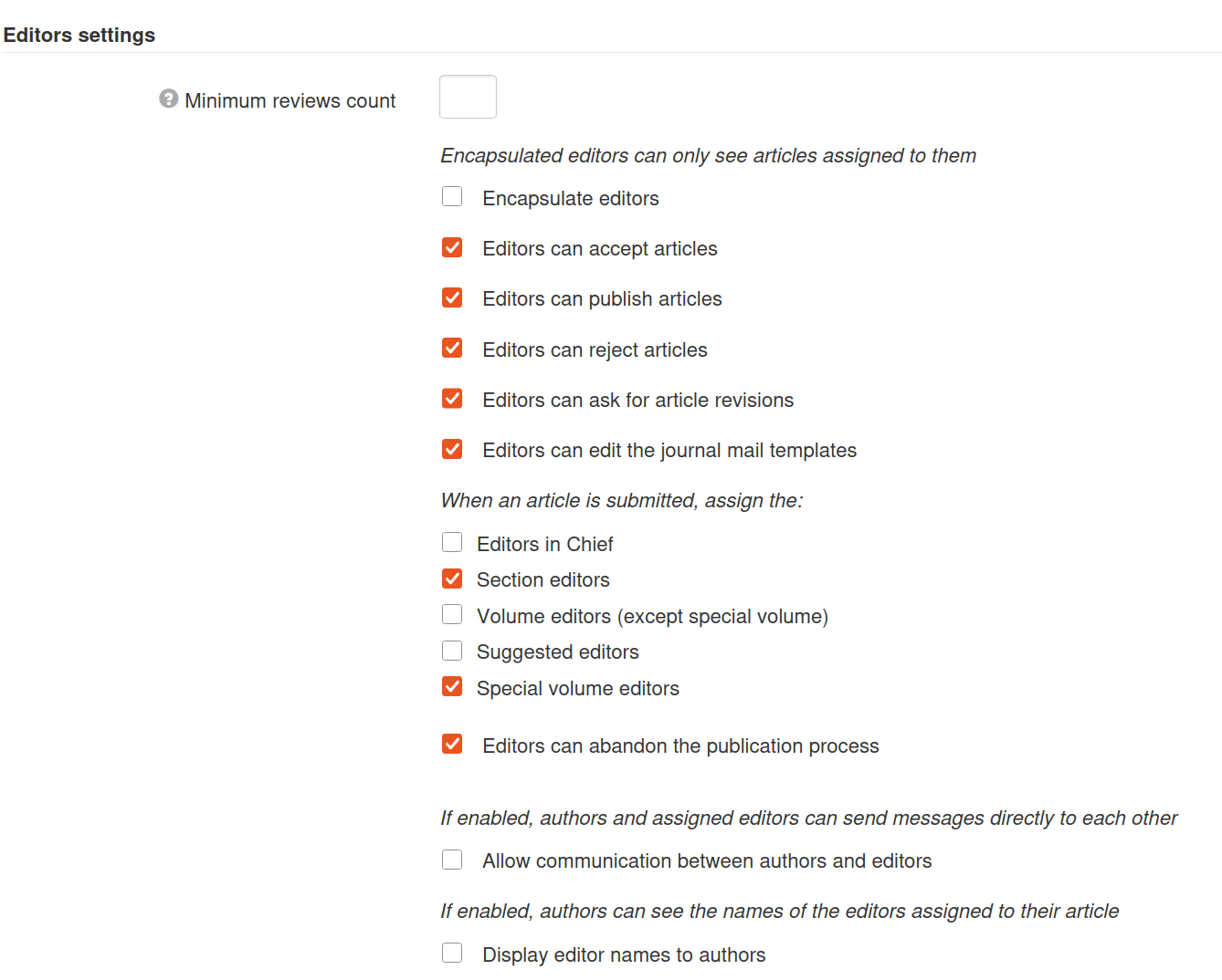 Paramètres des rédacteurs Paramètres des rédacteurs