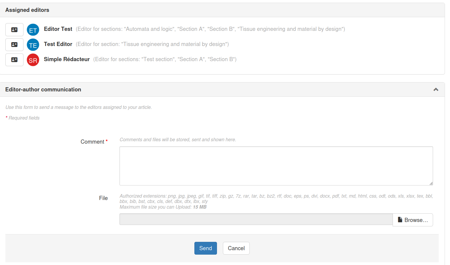 Bloc des rédacteurs et bloc de communication visibles Blocs rédacteurs et communication