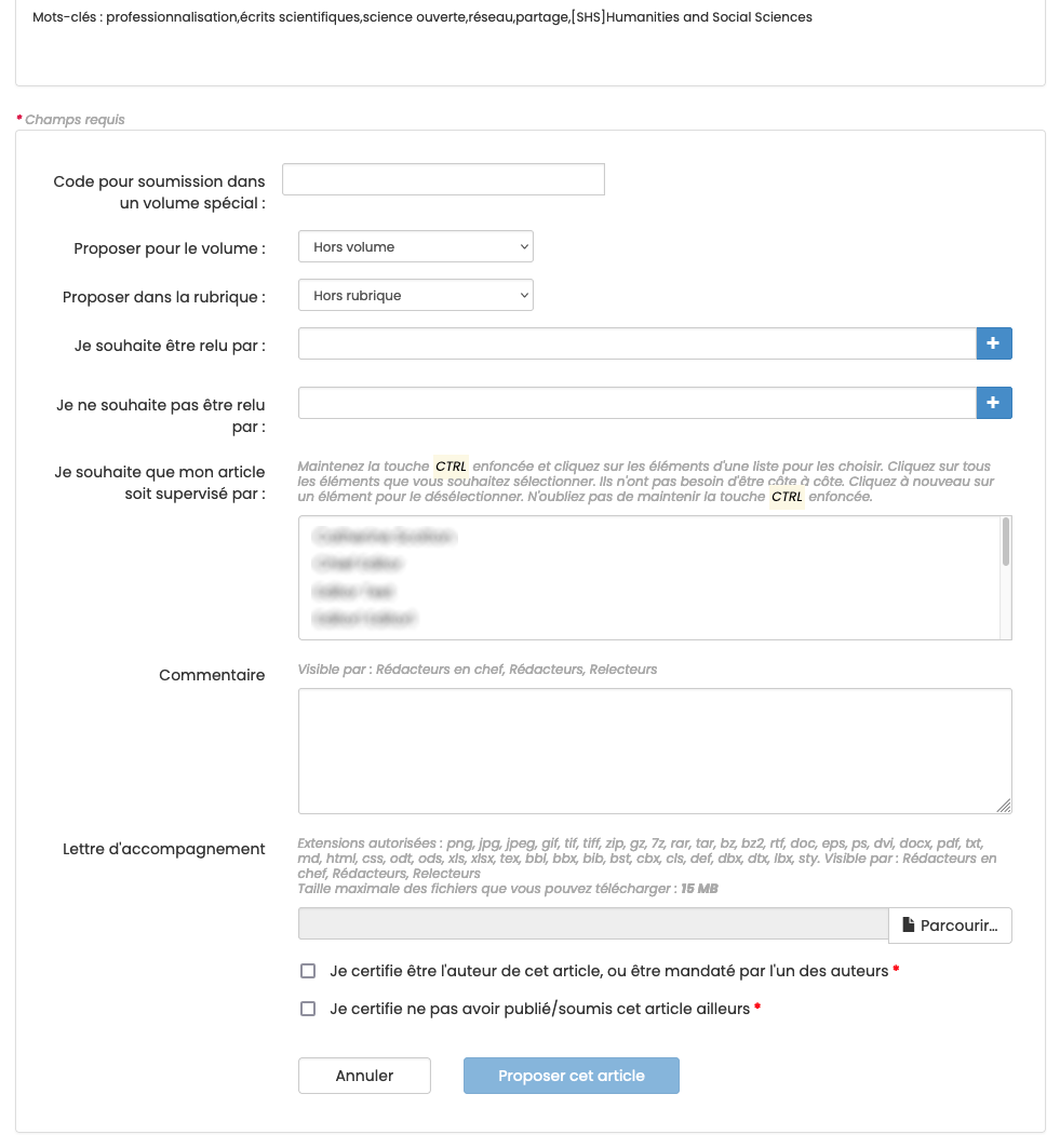 Proposer un document : champs optionnels Proposer un document : champs optionnels