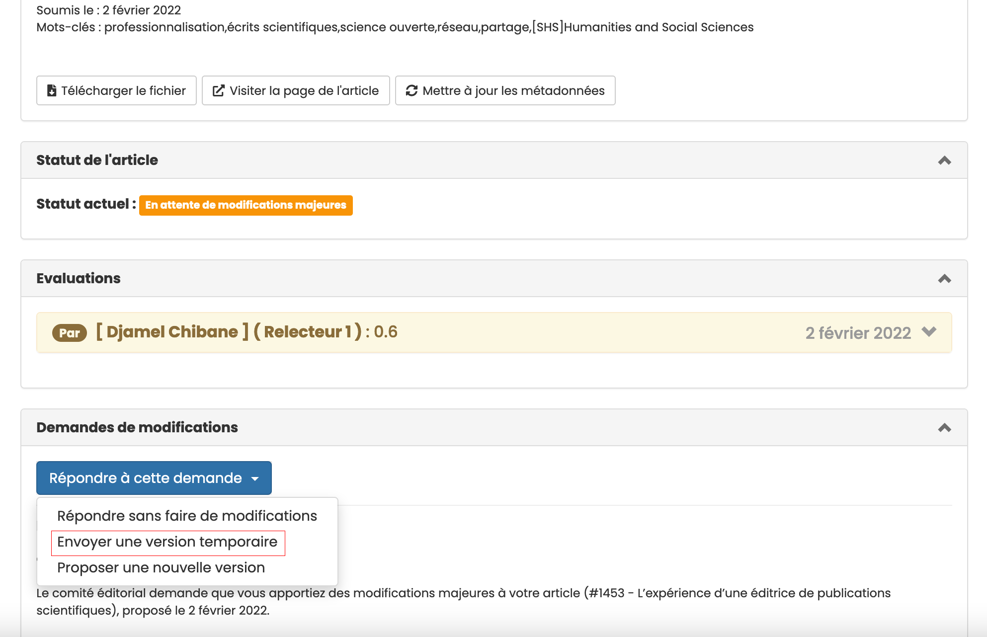 Envoyer une version temporaire Alt text